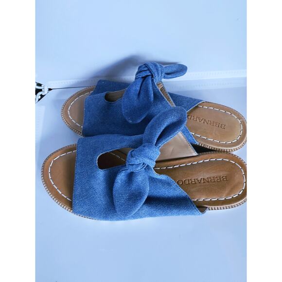 Bernardo Alice Denim Bow Slide Sandals Slip-On Size 6 Coastal Boho Playful Fall - Picture 9 of 10